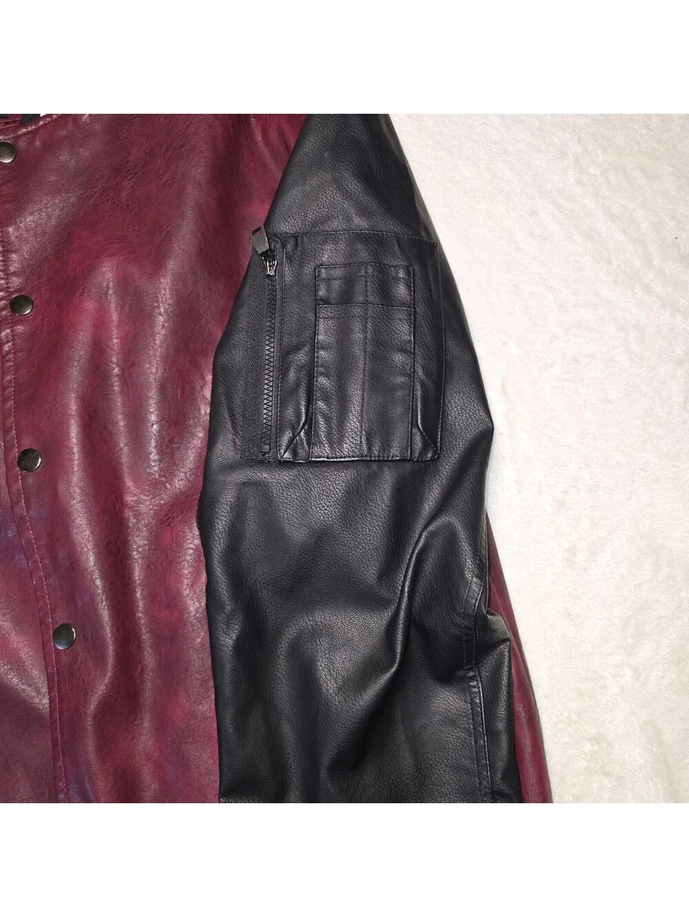 Fried Denim NYC Premium Faux Leather Varsity Bomber Jacket Men's Size 2XL Maroon